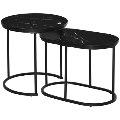 Coffee Table 2-Piece Set Stackable Side Table with Steel Frame, Living Room Table Coffee Table for Living Room Bedroom Black