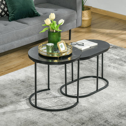 Coffee Table 2-Piece Set Stackable Side Table with Steel Frame, Living Room Table Coffee Table for Living Room Bedroom Black