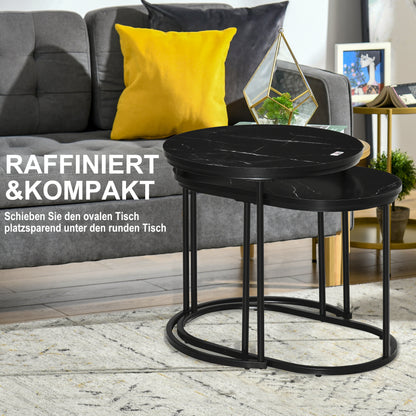 Coffee Table 2-Piece Set Stackable Side Table with Steel Frame, Living Room Table Coffee Table for Living Room Bedroom Black