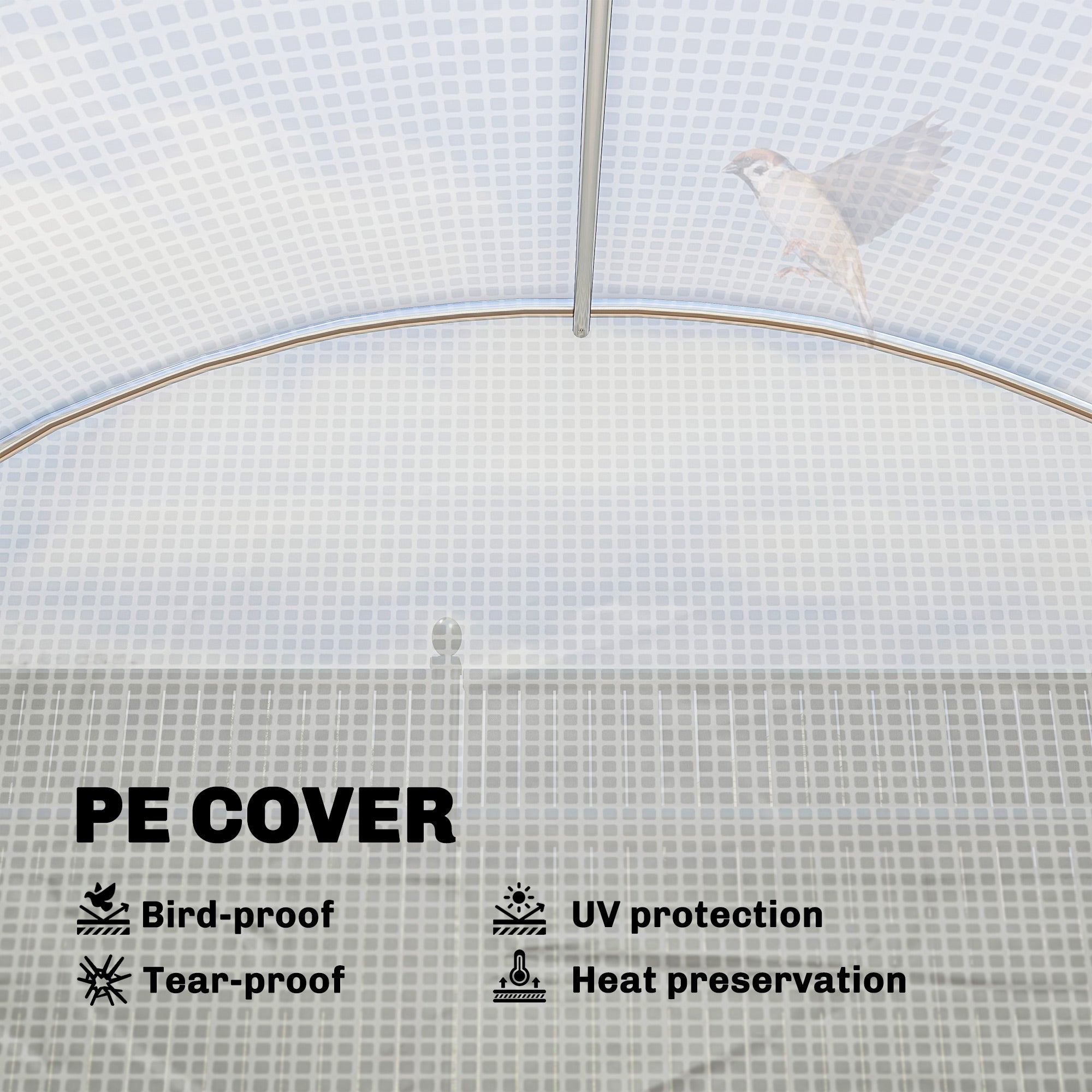 PE Tunnel Greenhouse with Shelves, Roll-Up Zip Door, 6 Mesh Windows, Support Bars, UV-Resistant Cover, Winter-Ready Tomato House, White (198 x 275 x 191 cm)