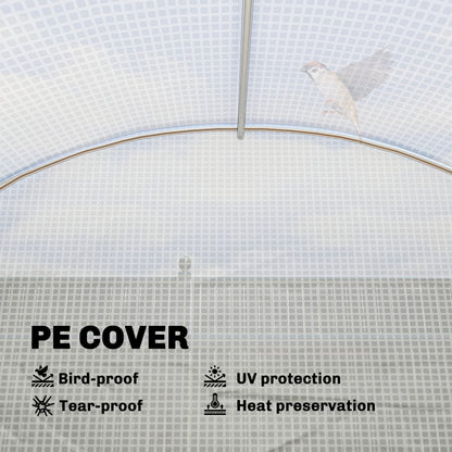 PE Tunnel Greenhouse with Shelves, Roll-Up Zip Door, 6 Mesh Windows, Support Bars, UV-Resistant Cover, Winter-Ready Tomato House, White (198 x 275 x 191 cm)