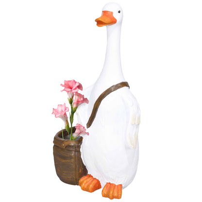 Plant Pot, Flower Pot with "Swan with Satchel" Design, Planter with Drainage Hole, Herb Pot for Indoor, Outdoor, Resin