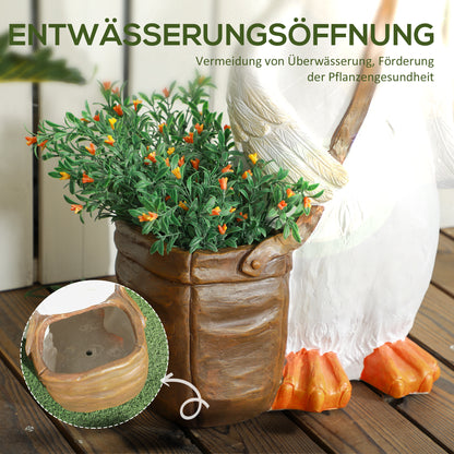 Plant Pot, Flower Pot with "Swan with Satchel" Design, Planter with Drainage Hole, Herb Pot for Indoor, Outdoor, Resin