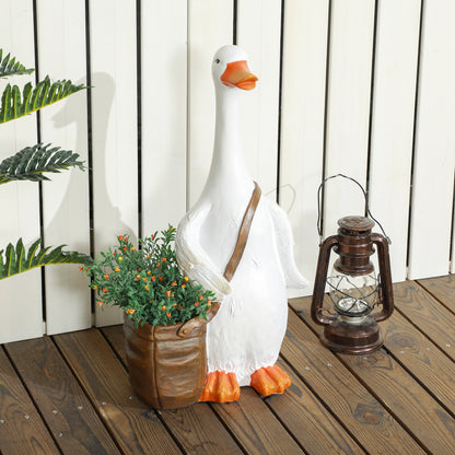 Plant Pot, Flower Pot with "Swan with Satchel" Design, Planter with Drainage Hole, Herb Pot for Indoor, Outdoor, Resin