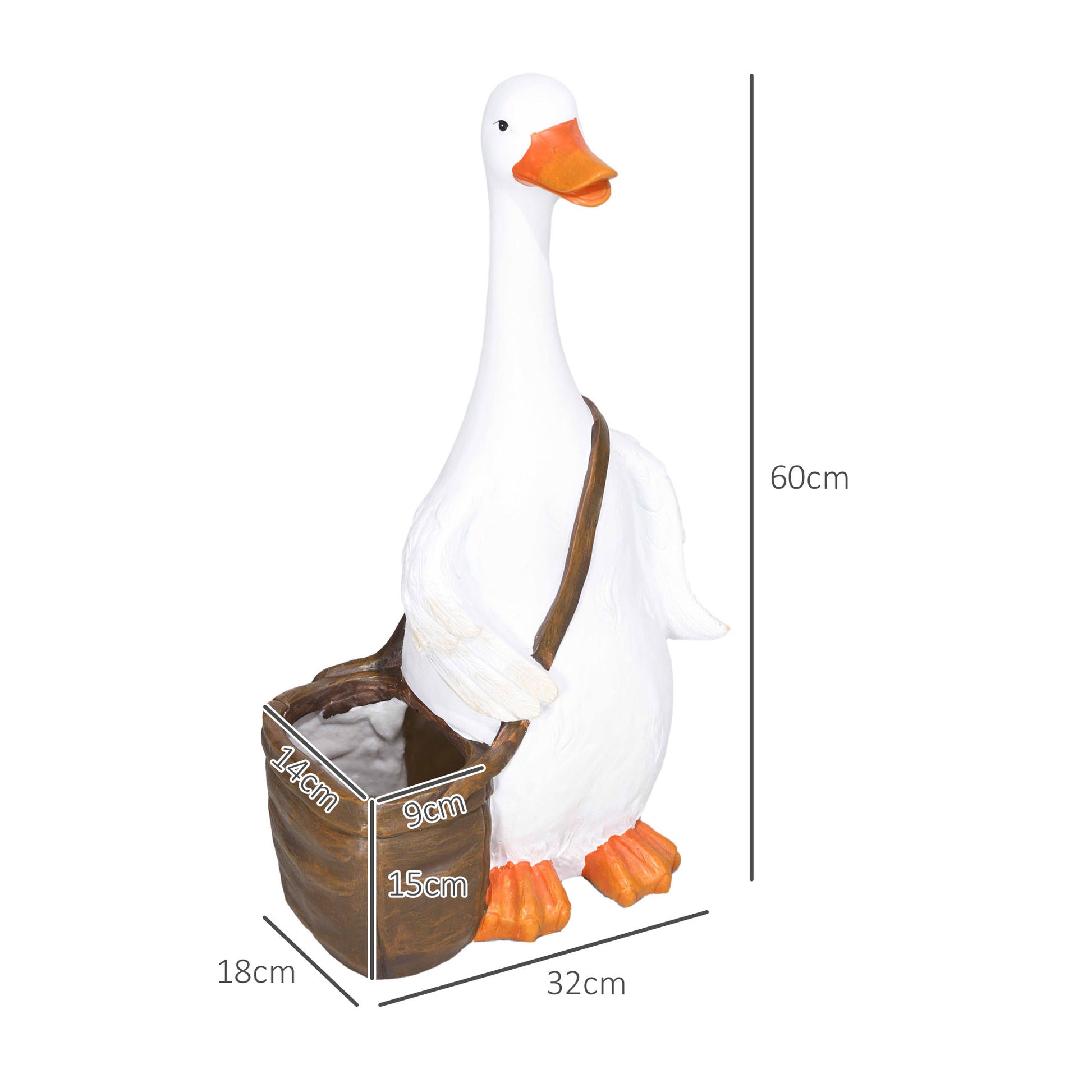 Plant Pot, Flower Pot with "Swan with Satchel" Design, Planter with Drainage Hole, Herb Pot for Indoor, Outdoor, Resin