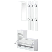 Entryway Hall Tree with Mirror Coat Rack and Shoe Storage 2-Piece Entryway Furniture with 6 Hooks Shelves and Flip-Down Drawer for Hallway White