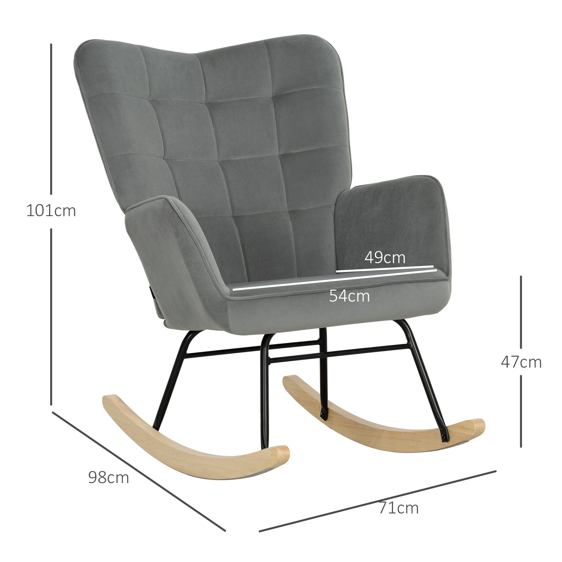 Rocking Chair, Rocking Armchair with Velvet Look, Armrest, Padded Seat with Wooden Rockers, Relaxing Chair for Living Room, Bedroom, up to 120kg Load Capacity, Dark Gray
