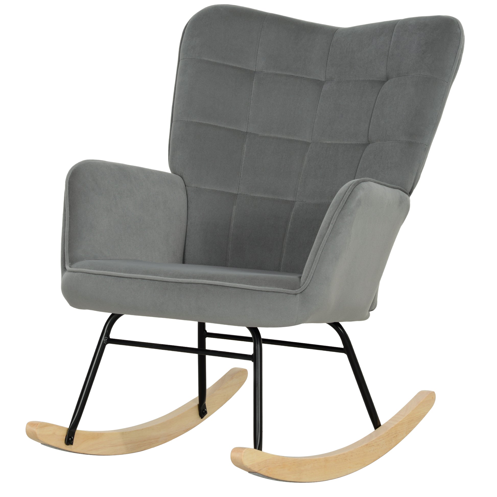 Rocking Chair, Rocking Armchair with Velvet Look, Armrest, Padded Seat with Wooden Rockers, Relaxing Chair for Living Room, Bedroom, up to 120kg Load Capacity, Dark Gray