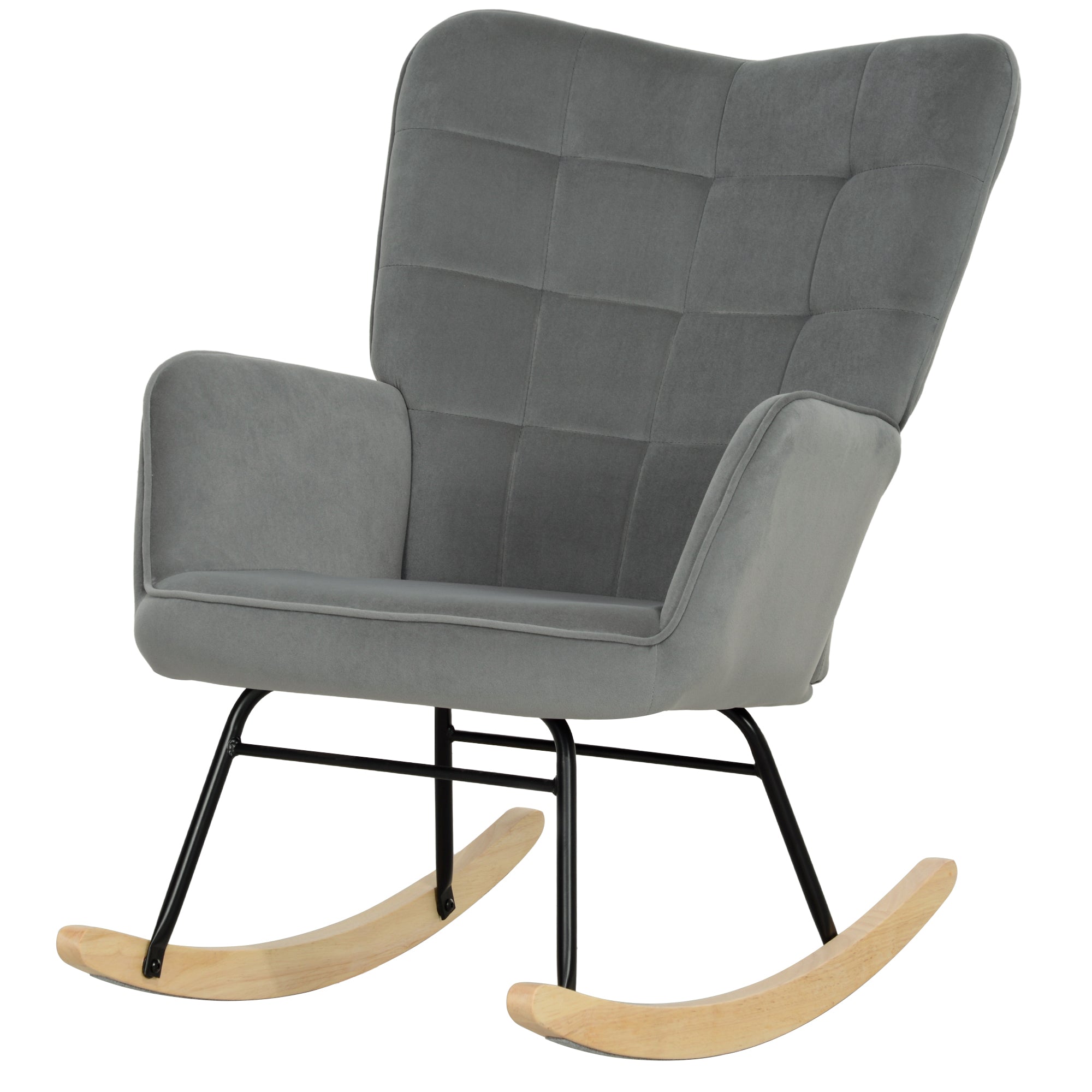 Schaukelstuhl, Schaukelsessel mit Samtoptik, Armlehne, Gepolsterter Sessel mit Holzkufen, Relaxsessel für Wohnzimmer, Schlafzimmer, bis 120kg belastbar, Dunkelgrau