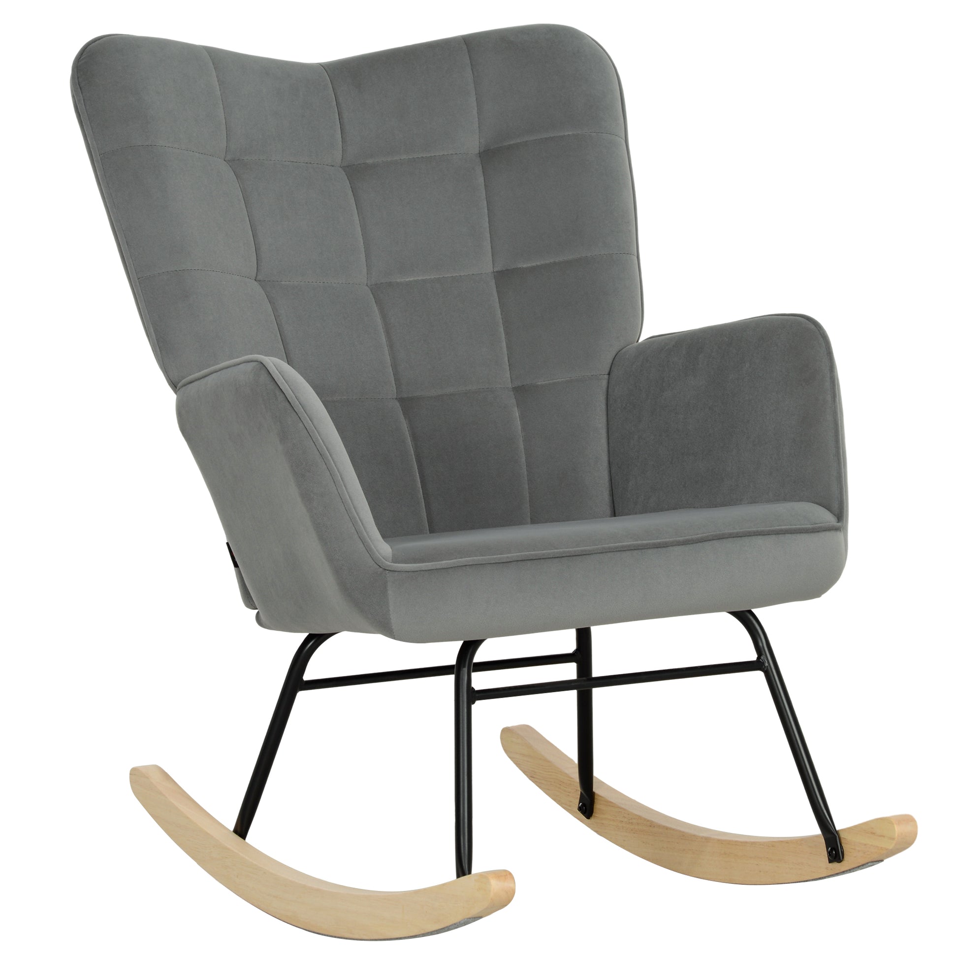 Schaukelstuhl, Schaukelsessel mit Samtoptik, Armlehne, Gepolsterter Sessel mit Holzkufen, Relaxsessel für Wohnzimmer, Schlafzimmer, bis 120kg belastbar, Dunkelgrau