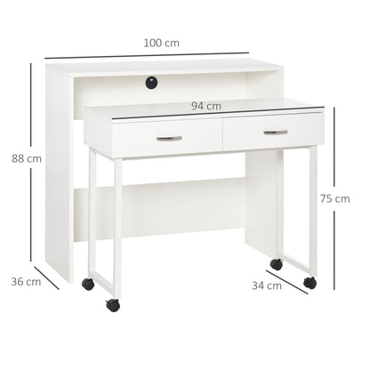 Stackable Desks Set of 2 Computer Desks with Wheels 2 Drawers for Office 100x36x88 cm White