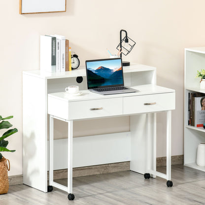 Stackable Desks Set of 2 Computer Desks with Wheels 2 Drawers for Office 100x36x88 cm White