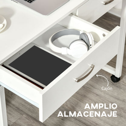 Stackable Desks Set of 2 Computer Desks with Wheels 2 Drawers for Office 100x36x88 cm White