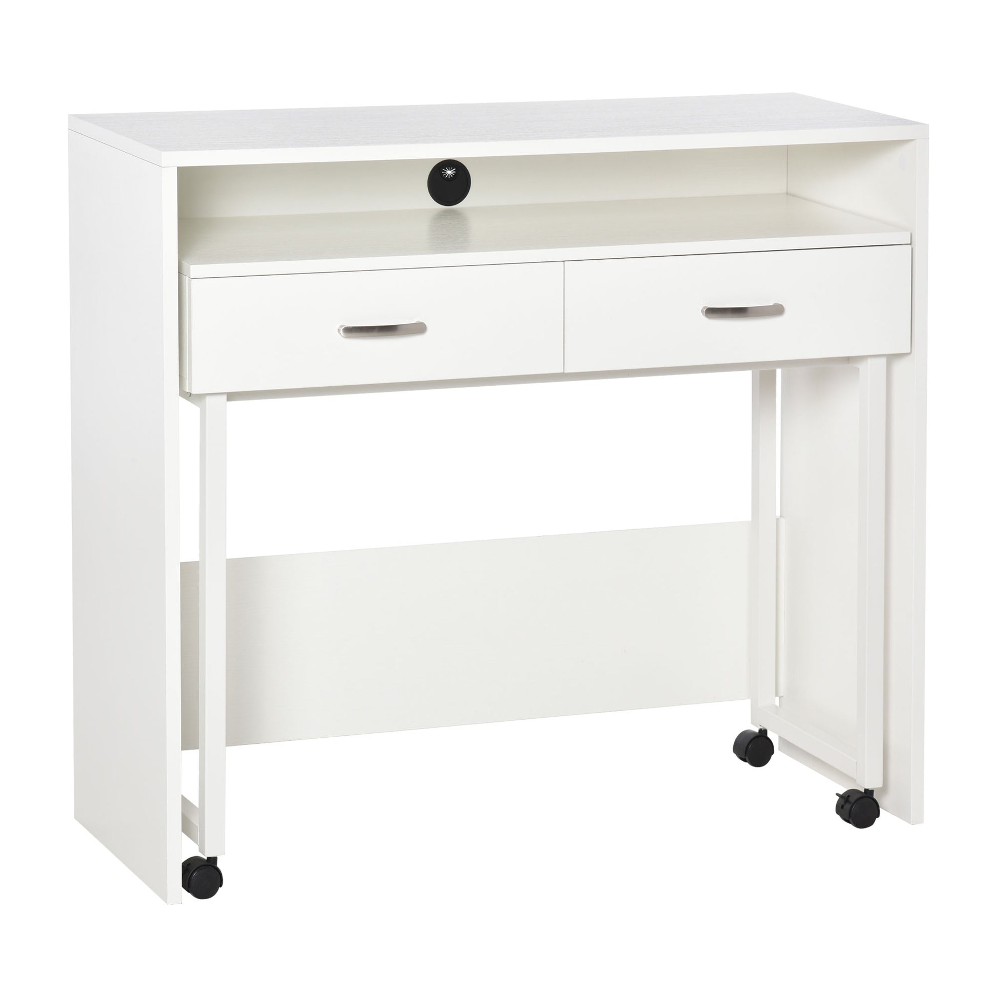 Stackable Desks Set of 2 Computer Desks with Wheels 2 Drawers for Office 100x36x88 cm White