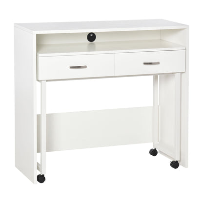 Stackable Desks Set of 2 Computer Desks with Wheels 2 Drawers for Office 100x36x88 cm White