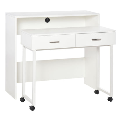 Stackable Desks Set of 2 Computer Desks with Wheels 2 Drawers for Office 100x36x88 cm White