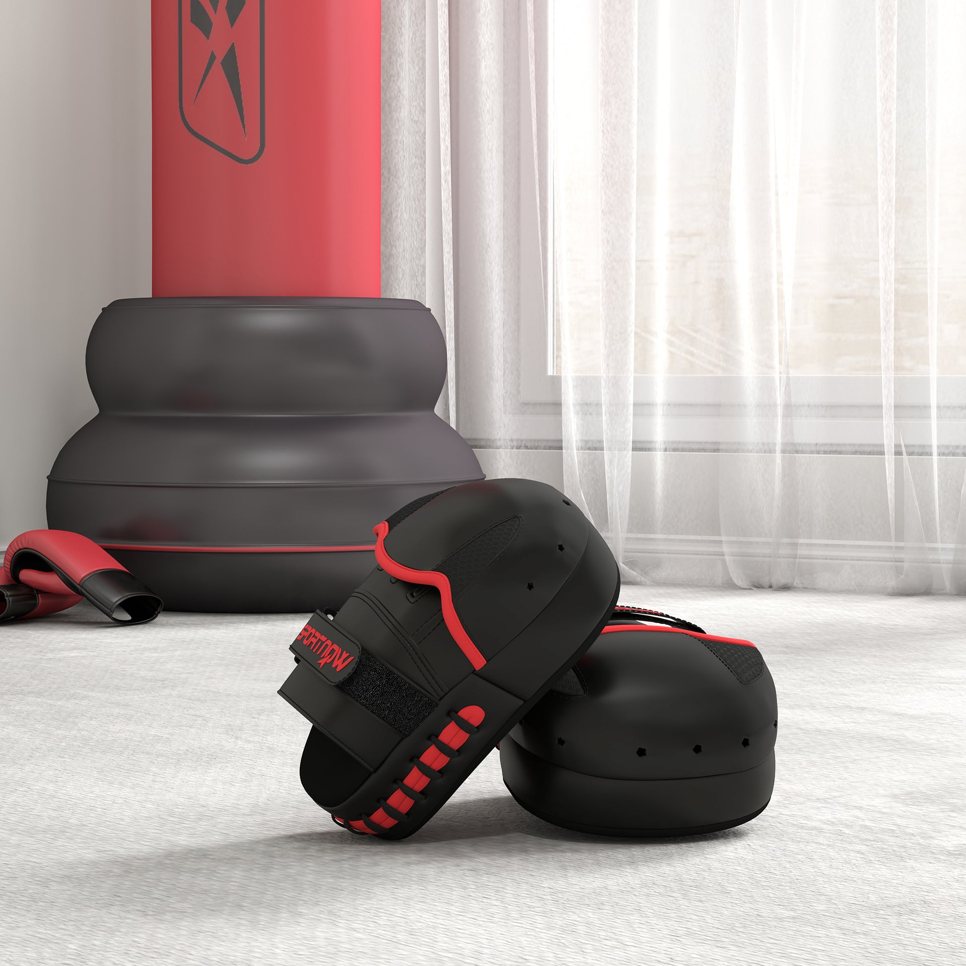 SPORTNOW Boxing Mitts Muay Thai MMA Curved Pads for Boxing Training Boxing Karate Taekwondo Kickboxing Training Sparring Martial Arts Black