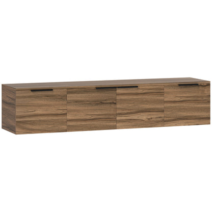 Wall Mounted TV Stand for 65" TVs, TV Cabinet with 3 Cabinets and Removable Shelves, for Living Room, Bedroom, and Lounge, 150x35x32 cm, Brown