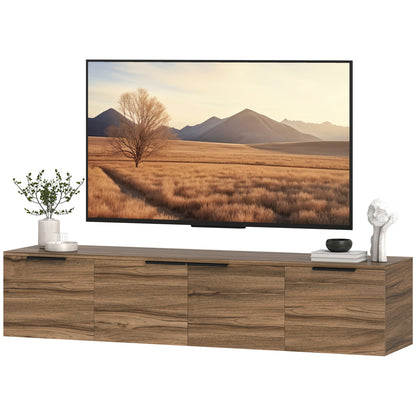 Wall Mounted TV Stand for 65" TVs, TV Cabinet with 3 Cabinets and Removable Shelves, for Living Room, Bedroom, and Lounge, 150x35x32 cm, Brown