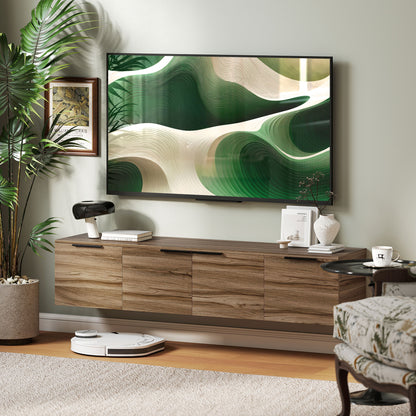 Wall Mounted TV Stand for 65" TVs, TV Cabinet with 3 Cabinets and Removable Shelves, for Living Room, Bedroom, and Lounge, 150x35x32 cm, Brown