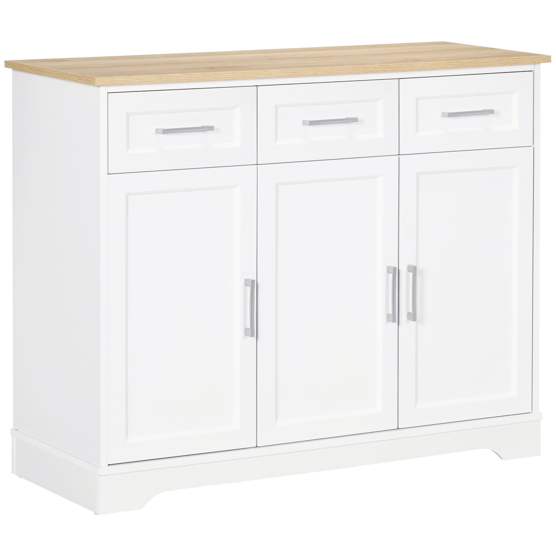 Modern Sideboard for Kitchen and Living Room in MDF and Chipboard with Adjustable Shelf, Multi-Purpose Cabinet with 3 Drawers and 3 Doors, 101x39x82 cm, White