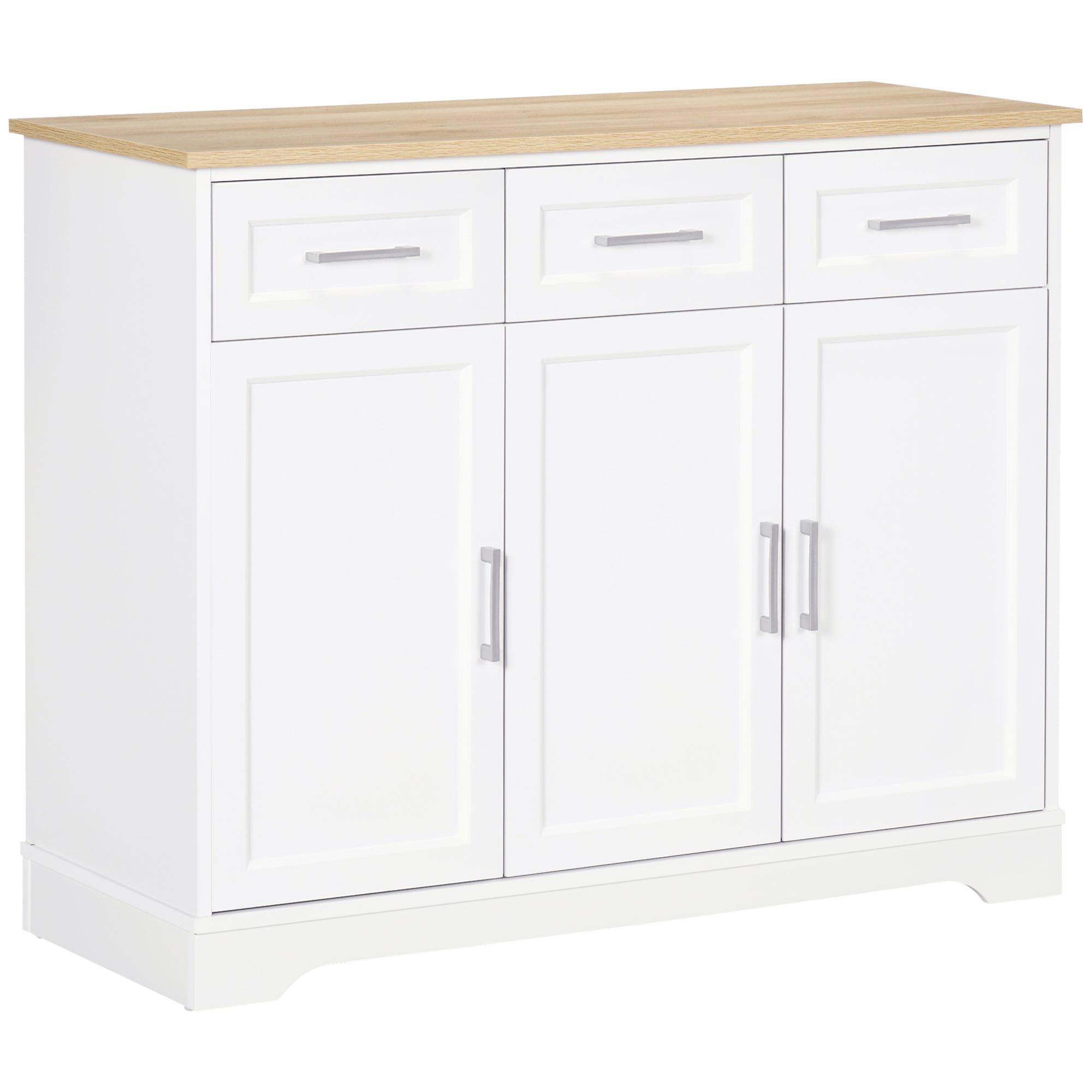 Modern Sideboard for Kitchen and Living Room in MDF and Chipboard with Adjustable Shelf, Multi-Purpose Cabinet with 3 Drawers and 3 Doors, 101x39x82 cm, White