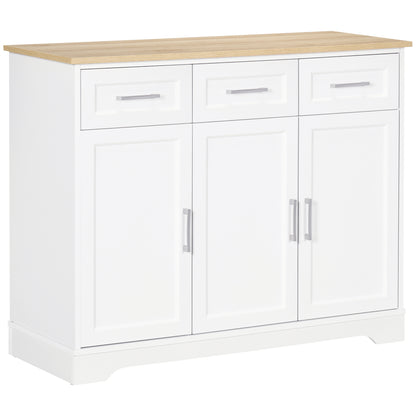 Modern Sideboard for Kitchen and Living Room in MDF and Chipboard with Adjustable Shelf, Multi-Purpose Cabinet with 3 Drawers and 3 Doors, 101x39x82 cm, White