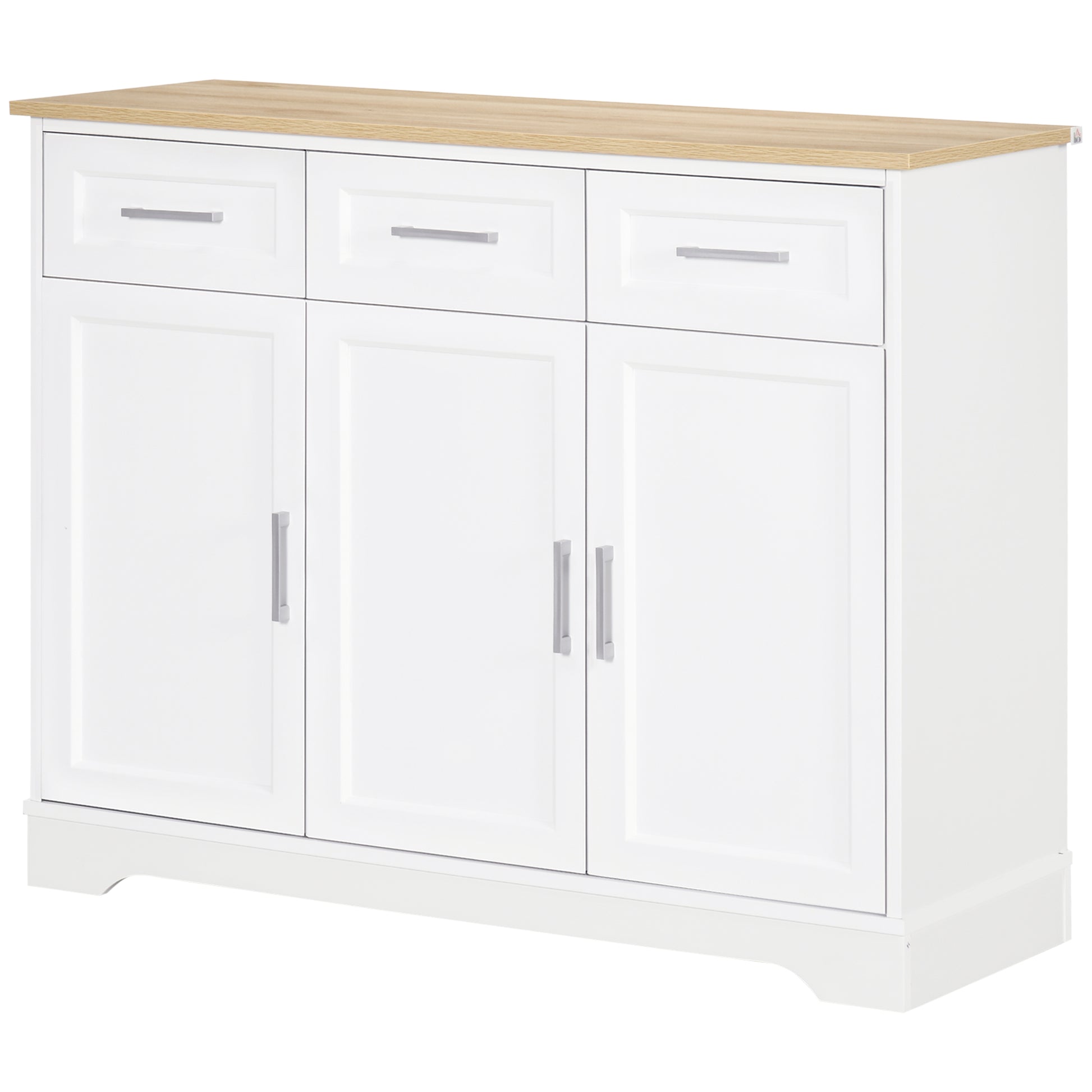 Modern Sideboard for Kitchen and Living Room in MDF and Chipboard with Adjustable Shelf, Multi-Purpose Cabinet with 3 Drawers and 3 Doors, 101x39x82 cm, White
