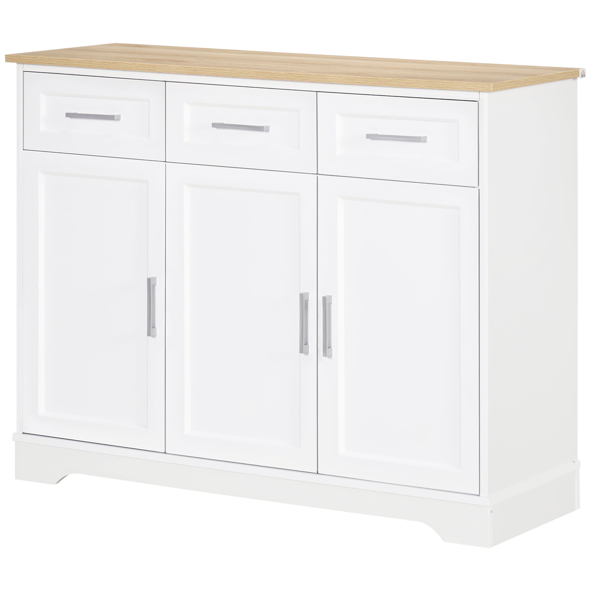 Modern Sideboard for Kitchen and Living Room in MDF and Chipboard with Adjustable Shelf, Multi-Purpose Cabinet with 3 Drawers and 3 Doors, 101x39x82 cm, White