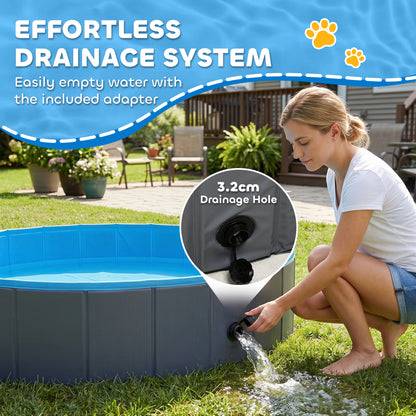 Foldable Dog Pool for Large & Extra-Large Dogs — 63 x 11.8 in (160 x 30 cm), Non-Inflatable, Anti-Slip, Dark Gray