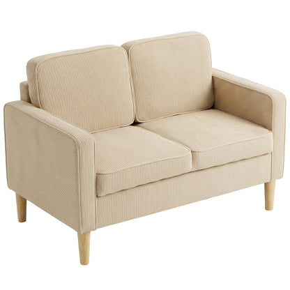 2-Seater Corduroy Loveseat with Under-Seat Storage & 2 Throw Pillows, Solid Wood Legs — Beige (46.1" x 24.8" x 31.1")