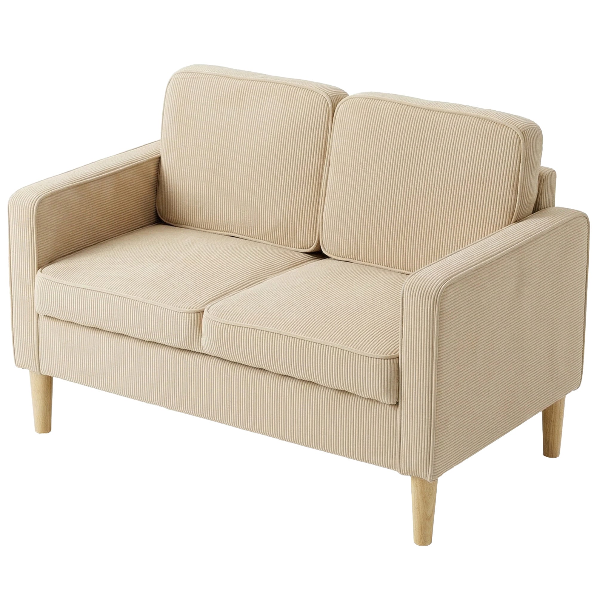 2-Seater Corduroy Loveseat with Under-Seat Storage & 2 Throw Pillows, Solid Wood Legs — Beige (46.1" x 24.8" x 31.1")