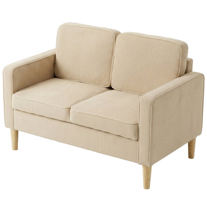 2-Seater Corduroy Loveseat with Under-Seat Storage & 2 Throw Pillows, Solid Wood Legs — Beige (46.1" x 24.8" x 31.1")