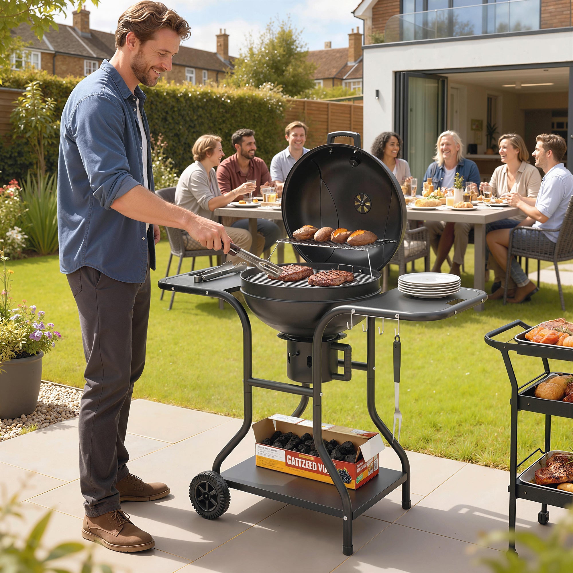 Charcoal Kettle Grill with Side Tables, Lid Thermometer & Wheels — 50.8 x 25.0 x 41.9 in (129 x 63.5 x 106.5 cm)