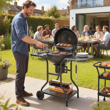 Charcoal Kettle Grill with Side Tables, Lid Thermometer & Wheels — 50.8 x 25.0 x 41.9 in (129 x 63.5 x 106.5 cm)