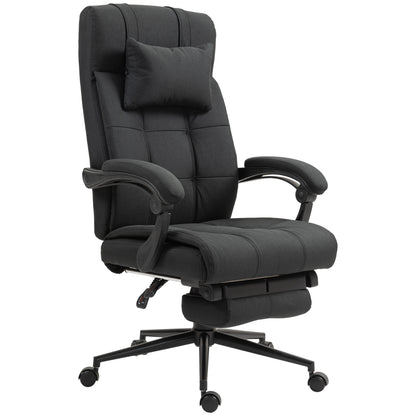 Office Chair Ergonomic Desk Chair with Reclining Function, Headrest, Armrest, Height Adjustable Swivel Chair with Footrest Linen Look Black