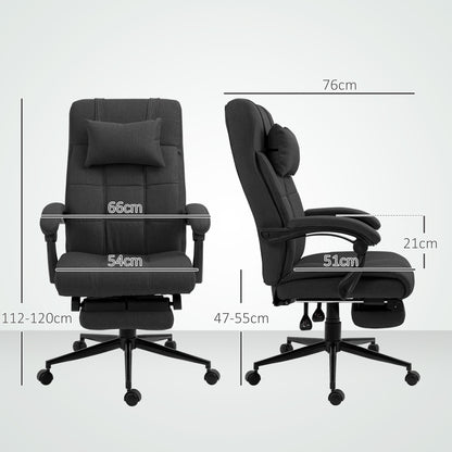 Office Chair Ergonomic Desk Chair with Reclining Function, Headrest, Armrest, Height Adjustable Swivel Chair with Footrest Linen Look Black