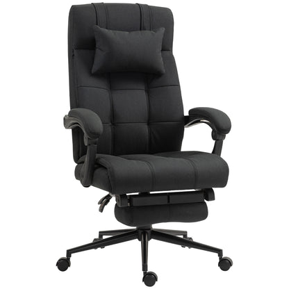 Office Chair Ergonomic Desk Chair with Reclining Function, Headrest, Armrest, Height Adjustable Swivel Chair with Footrest Linen Look Black