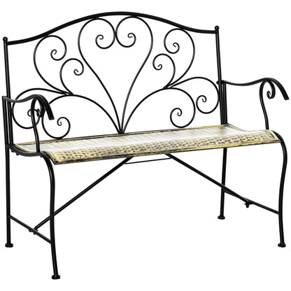 Vintage Style Iron Garden Bench, 2-Seater Outdoor Bench, 100x50x88cm, Black