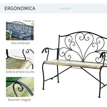Vintage Style Iron Garden Bench, 2-Seater Outdoor Bench, 100x50x88cm, Black