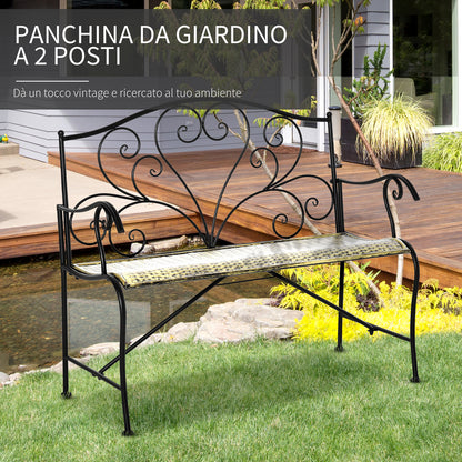 Vintage Style Iron Garden Bench, 2-Seater Outdoor Bench, 100x50x88cm, Black