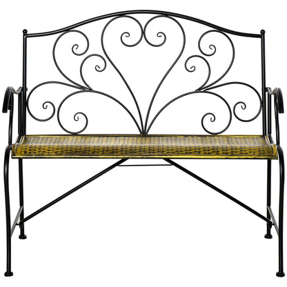 Vintage Style Iron Garden Bench, 2-Seater Outdoor Bench, 100x50x88cm, Black