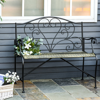 Vintage Style Iron Garden Bench, 2-Seater Outdoor Bench, 100x50x88cm, Black