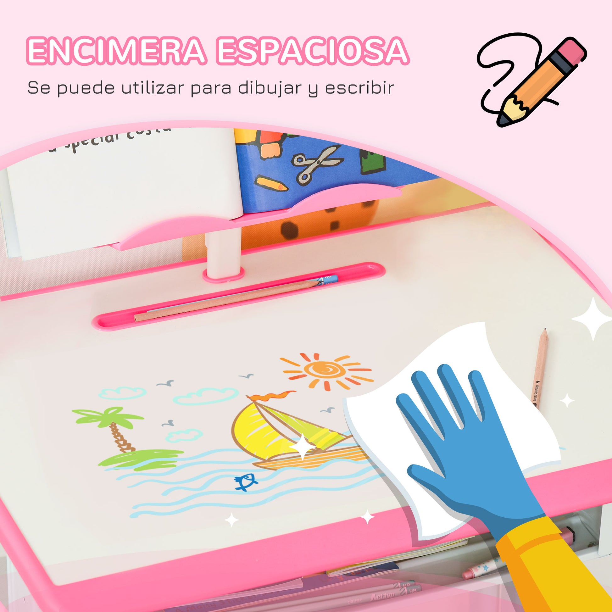Kids Desk and Chair Set for 6-12 Year Olds Adjustable Height Children's Desk with 1 Drawer 1 Pencil Slot and 1 Bookshelf Steel 60x45x90-102 cm Pink