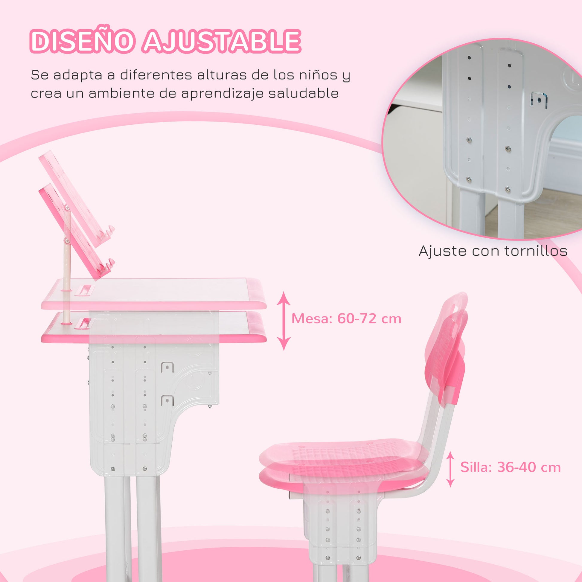 Kids Desk and Chair Set for 6-12 Year Olds Adjustable Height Children's Desk with 1 Drawer 1 Pencil Slot and 1 Bookshelf Steel 60x45x90-102 cm Pink
