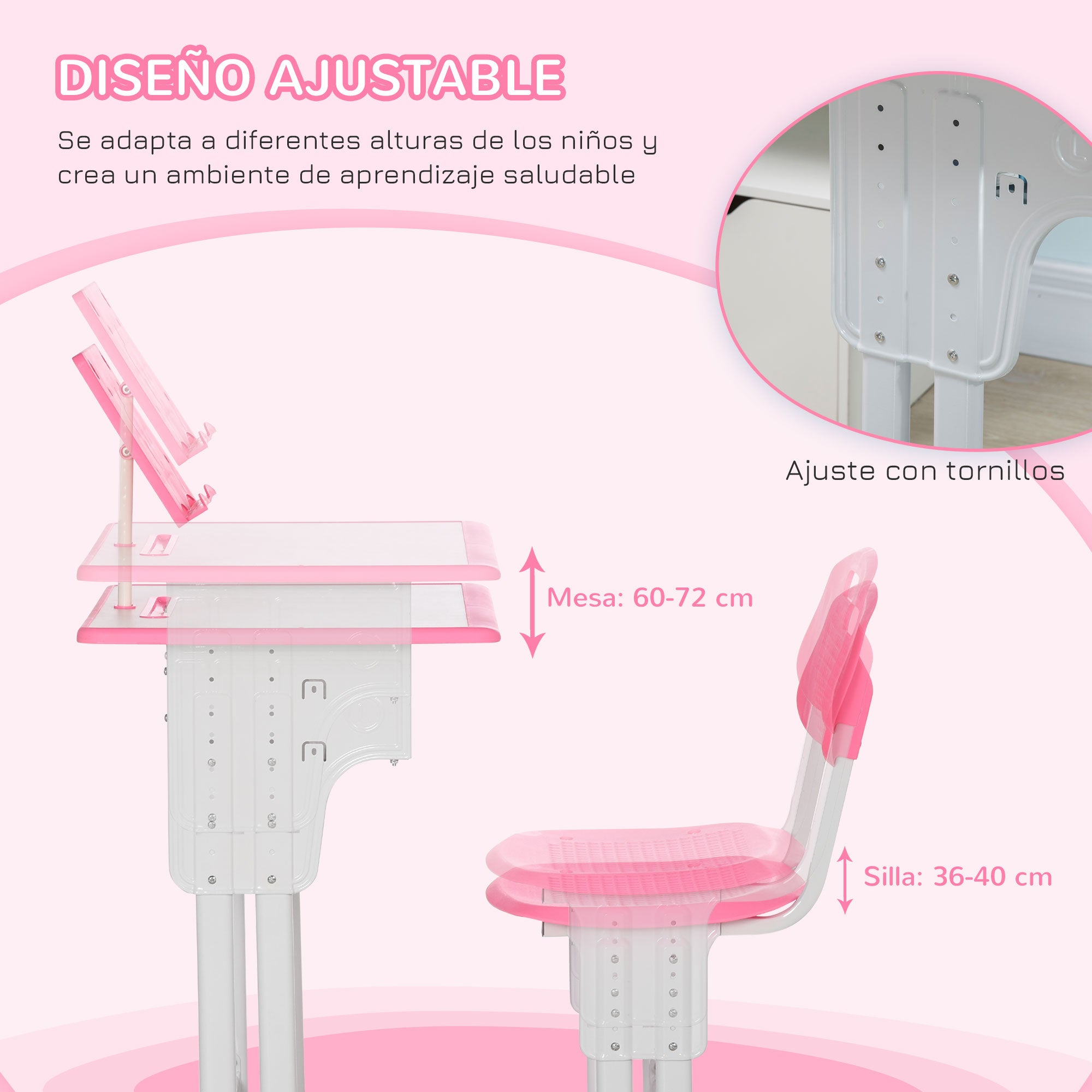 Kids Desk and Chair Set for 6-12 Year Olds Adjustable Height Children's Desk with 1 Drawer 1 Pencil Slot and 1 Bookshelf Steel 60x45x90-102 cm Pink