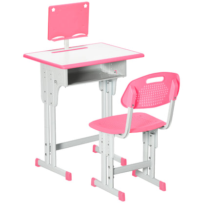Kids Desk and Chair Set for 6-12 Year Olds Adjustable Height Children's Desk with 1 Drawer 1 Pencil Slot and 1 Bookshelf Steel 60x45x90-102 cm Pink