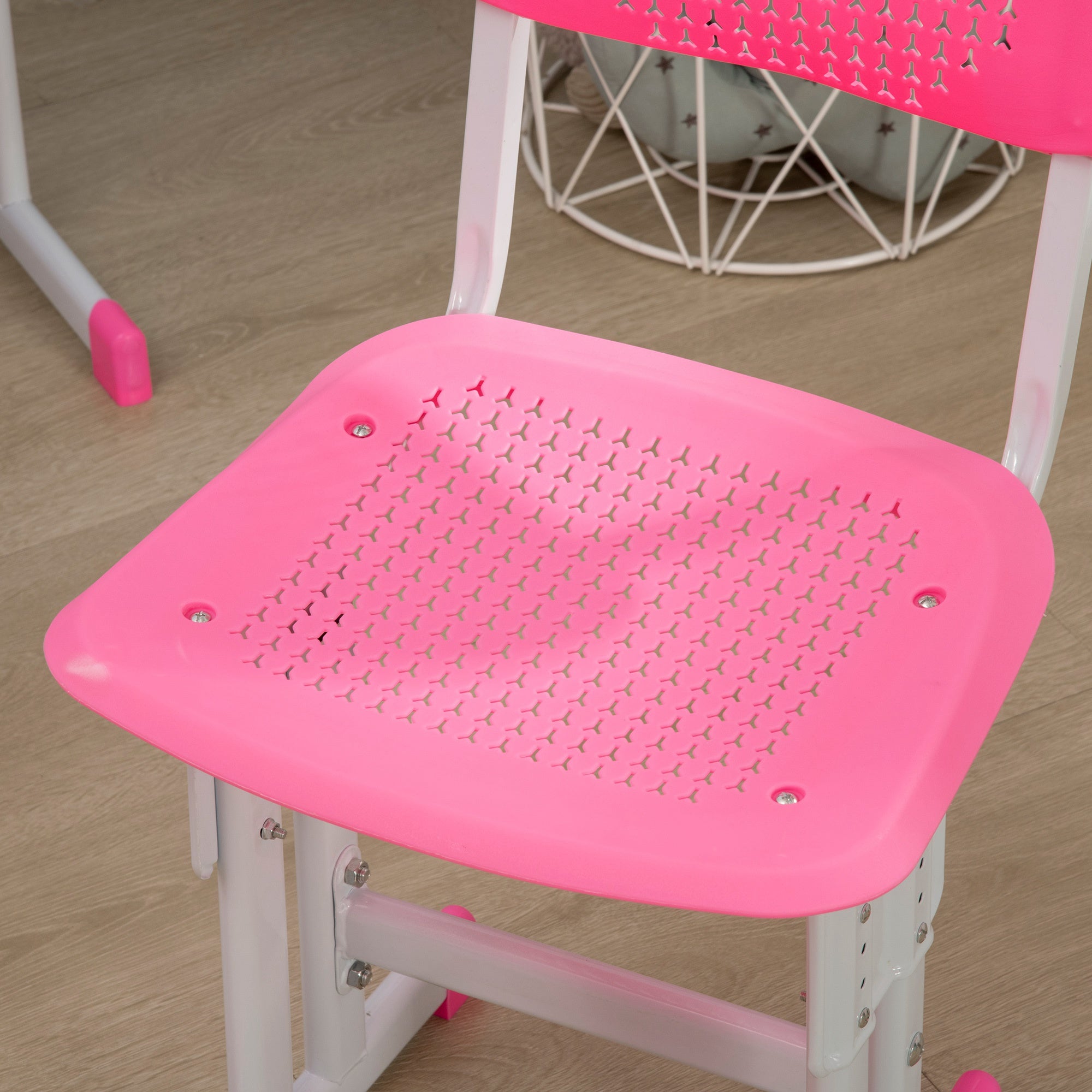 Kids Desk and Chair Set for 6-12 Year Olds Adjustable Height Children's Desk with 1 Drawer 1 Pencil Slot and 1 Bookshelf Steel 60x45x90-102 cm Pink