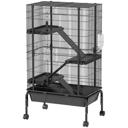 Small Animal 4-Level Cage Rodent Cage with Wheels Ramps Bowl Water Bottle and Removable Tray Enclosure for Rabbits Chinchillas Ferrets Guinea Pig 69x44x120 cm Black