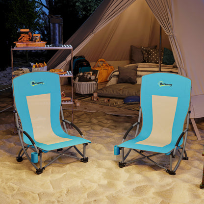 2 Piece Folding Camping Chairs with Drink Holder Mesh Backrest Carry Bag Foldable Chair Foldable Fishing Chair Outdoor Fishing Armchair up to 120 kg Garden Chair for Garden Beach